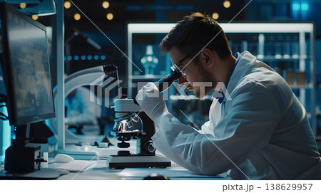 Technician using a digital microscope to check , Quality Control Technician using a digital microscope to check , Quality Control 138629957