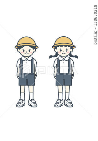 未就学児 園児 通園 帽子 男女 シンプルな子供イラスト 立ち絵 未就学児 園児 通園 帽子 男女 シンプルな子供イラスト 立ち絵 138630218