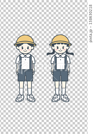 學齡前兒童、幼兒園兒童,上學途中,戴著帽子,簡單的兒童插畫,站立姿勢。 學齡前兒童、幼兒園兒童,上學途中,戴著帽子,簡單的兒童插畫,站立姿勢。 138630218