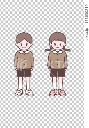 學齡前男孩女孩,休閒服裝,長袖,兒童插畫,簡單的站姿。 學齡前男孩女孩,休閒服裝,長袖,兒童插畫,簡單的站姿。 138630219