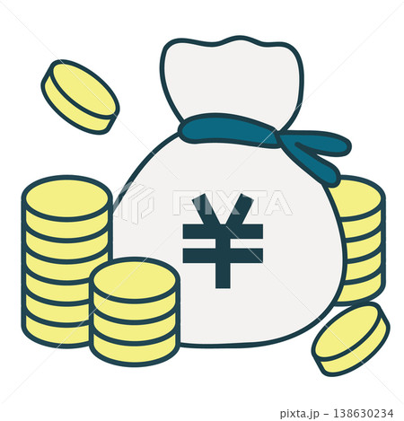 つまれたコインとお金の袋 138630234