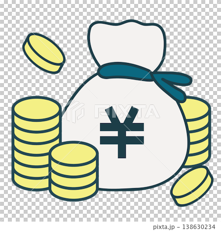 つまれたコインとお金の袋 138630234