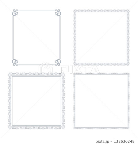 Set of decorative frames Elegant vector element for design in Eastern style, place for text. Floral gray and white frames. Lace illustration for invitations and greeting cards Set of decorative frames Elegant vector element for design in Eastern style, place for text. Floral gray and white frames. Lace illustration for invitations and greeting cards 138630249