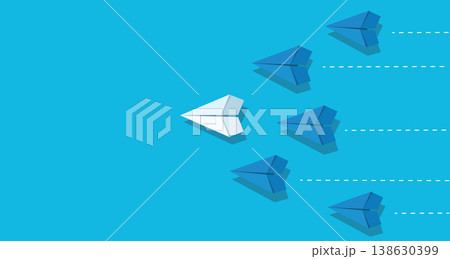 Leadership and unique vision concept with paper airplanes flying on blue background 138630399