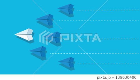 Leadership and unique vision concept with paper airplanes flying on blue background 138630400