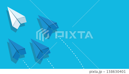 Leadership and unique vision concept with paper airplanes flying on blue background 138630401