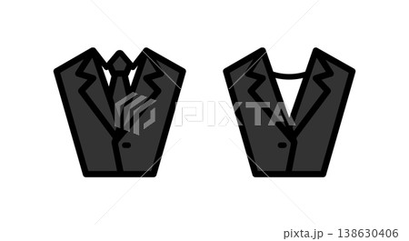黒配色の男女スーツ前閉じ2種セット線画アイコン 新社会人・礼服対応 138630406