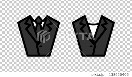 黒配色の男女スーツ前閉じ2種セット線画アイコン 新社会人・礼服対応 138630406