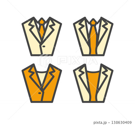 オレンジ配色の男女スーツ4種セット線画アイコン 新社会人・ビジネス 138630409