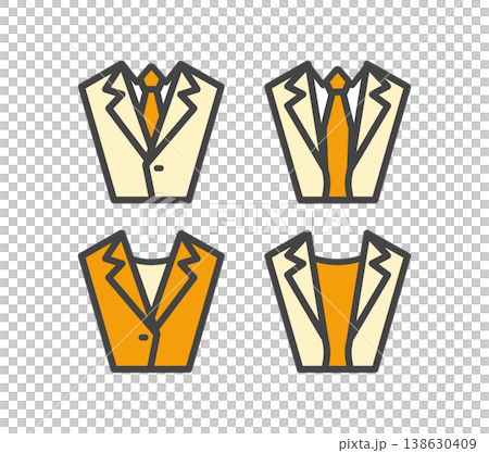 オレンジ配色の男女スーツ4種セット線画アイコン 新社会人・ビジネス 138630409