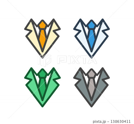 ネクタイと襟の線画アイコン配色4色セット ビジネス人物表現 138630411