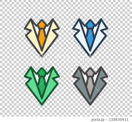 ネクタイと襟の線画アイコン配色4色セット ビジネス人物表現 138630411