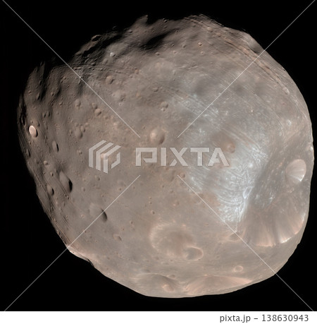 Phobos, moon and universe for solar system, nebula or science with mock up space on black background. Galaxy, mars and innovation with research, milky way or astrology for exploration and discovery 138630943