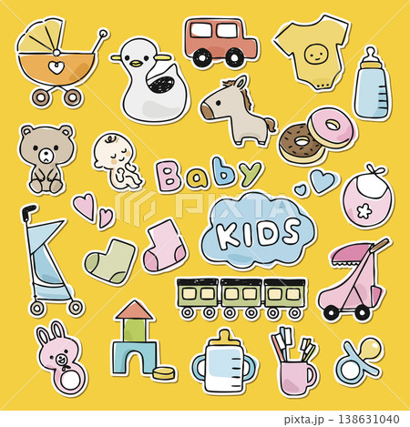 ベビー用品のイラスト 白フチ有り ベビー用品のイラスト 白フチ有り 138631040