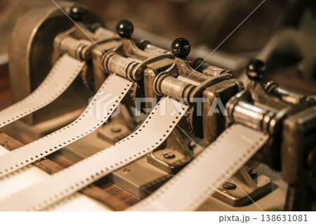 Vintage Film Editing Bench With Celluloid Strips Analog Movie Post Production Equipment 138631081