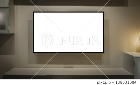 TV led mock up screen. Smart TV on a curbstone in an interior of the living room TV led mock up screen. Smart TV on a curbstone in an interior of the living room 138631084