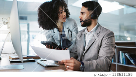 Business people, call center and coaching staff in telemarketing, customer service or support at office. Team, agent or consultant training together in teamwork for online advice, help or contact us Business people, call center and coaching staff in telemarketing, customer service or support at office. Team, agent or consultant training together in teamwork for online advice, help or contact us 138631189