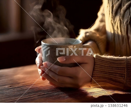 温もりのある手とコーヒーの生活感ある瞬間 138631246