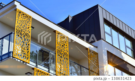 Apartments in residential complex. Housing structure at modern house.  Architecture for property investment. and architecture details. Urban abstract - windows of apartment building. 138631423
