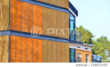 Apartments in residential complex. Housing structure at modern house.  Architecture for property investment. and architecture details. Urban abstract - windows of apartment building. 138631430
