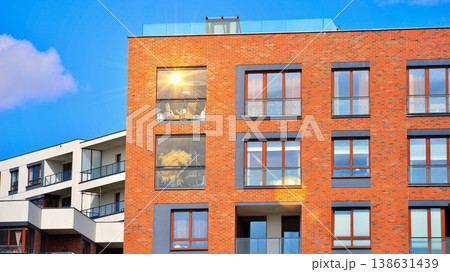 Apartments in residential complex. Housing structure at modern house.  Architecture for property investment. and architecture details. Urban abstract - windows of apartment building. 138631439