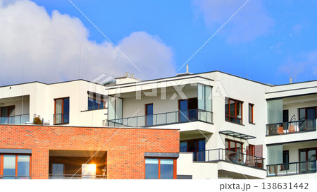 Apartments in residential complex. Housing structure at modern house.  Architecture for property investment. and architecture details. Urban abstract - windows of apartment building. 138631442