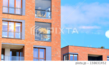 Apartments in residential complex. Housing structure at modern house.  Architecture for property investment. and architecture details. Urban abstract - windows of apartment building. 138631452
