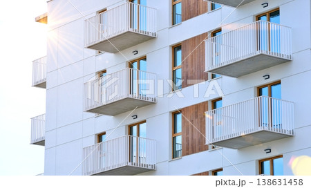 Apartments in residential complex. Housing structure at modern house.  Architecture for property investment. and architecture details. Urban abstract - windows of apartment building. 138631458