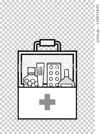 Illustration of a first-aid kit and medical supplies set (thermometer, medicine, eye drops) Illustration of a first-aid kit and medical supplies set (thermometer, medicine, eye drops) 138631640