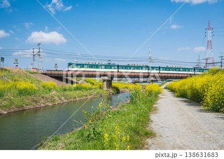 東高瀬川の鉄橋を渡る京阪電車 京都市伏見区 東高瀬川の鉄橋を渡る京阪電車 京都市伏見区 138631683