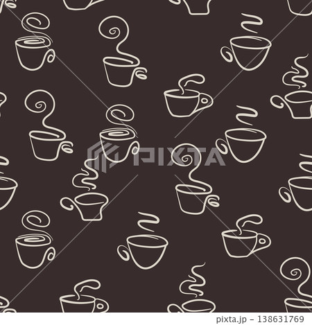 Abstract seamless pattern with color cups. Kitchen doodle background. Design for poster, fabric, textile Abstract seamless pattern with color cups. Kitchen doodle background. Design for poster, fabric, textile 138631769
