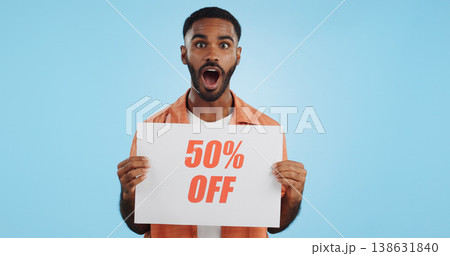 Sales poster, happy man or surprise discount offer, studio promo banner and advertising brand, info or service. Billboard savings sign, wow commerce announcement or portrait person on blue background Sales poster, happy man or surprise discount offer, studio promo banner and advertising brand, info or service. Billboard savings sign, wow commerce announcement or portrait person on blue background 138631840