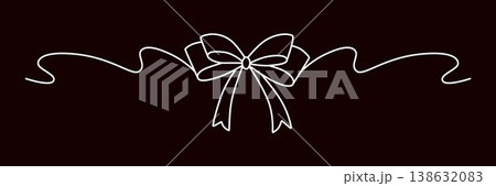 Hand drawn girly coquette bow ribbon banner. Editable stroke line. Vector stock illustration isolated on black background for design template birthday, wedding, Christmas card, invitation, sale. Hand drawn girly coquette bow ribbon banner. Editable stroke line. Vector stock illustration isolated on black background for design template birthday, wedding, Christmas card, invitation, sale. 138632083