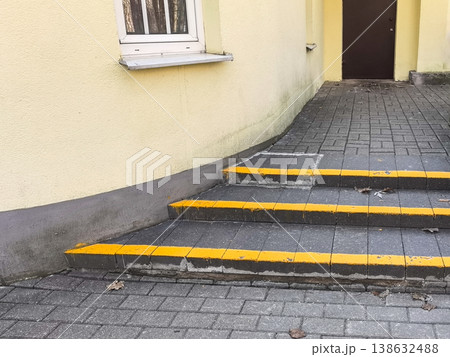 Stone Steps with Safety Yellow Visibility Strips 138632488