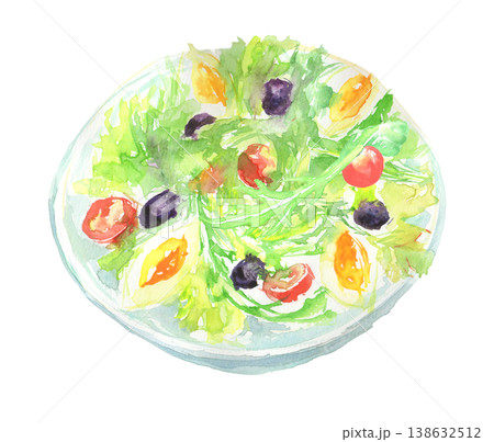 新鮮なサラダの水彩イラスト 138632512