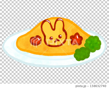 水彩風格的兒童蛋包飯插圖（咖啡館菜單上的菜色） 138632740
