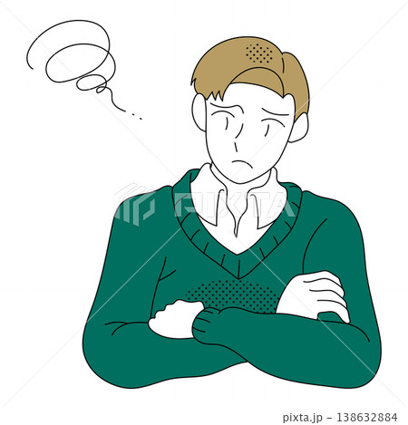 腕組みで悩むビジネスカジュアルの男性 138632884