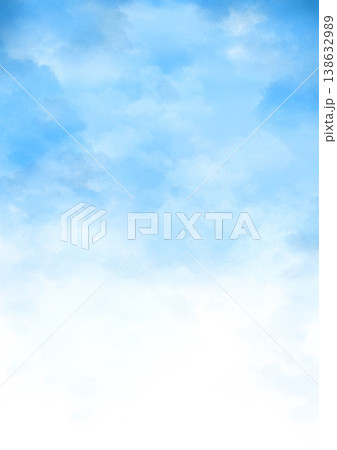 やわらかな水彩タッチで描かれた青空と雲の縦型背景イラスト 138632989