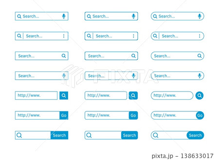 Search bar set isolated on white background, www search field icons for website, app, and user interface design, clean modern vector elements for navigation, browsing, and online search concepts Search bar set isolated on white background, www search field icons for website, app, and user interface design, clean modern vector elements for navigation, browsing, and online search concepts 138633017