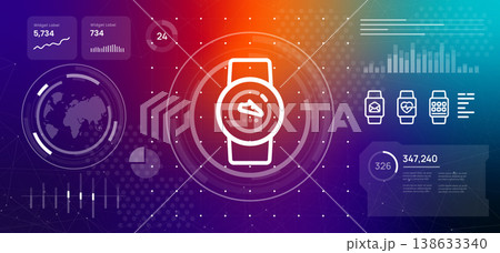 smart wearable technology fitness tracker icons health data visualization futuristic dashboard background for smart watch monitoring heart rate steps counter 138633340
