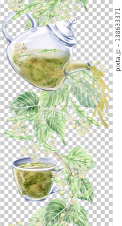 A vertical seamless border with a teapot pouring tea and a cup. Isolated watercolor illustration for flower shops, cosmetic brands, pharmacies, wedding printing, textile production, and packaging. A vertical seamless border with a teapot pouring tea and a cup. Isolated watercolor illustration for flower shops, cosmetic brands, pharmacies, wedding printing, textile production, and packaging. 138633371