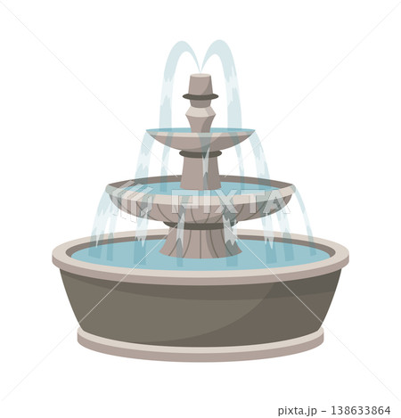 Water fountain and water splash. Vintage and modern architecture decor with splashing drops. Outdoor park decoration with architectural elements cartoon vector Water fountain and water splash. Vintage and modern architecture decor with splashing drops. Outdoor park decoration with architectural elements cartoon vector 138633864