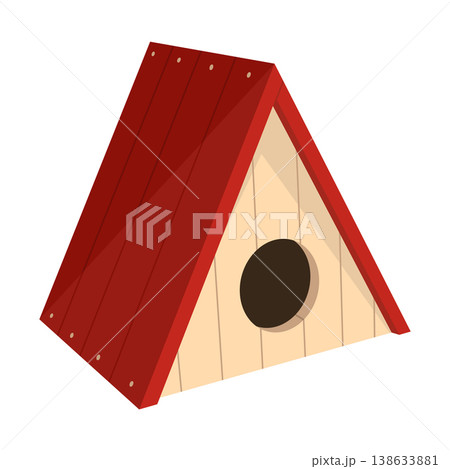 Dog house icon. Cartoon pet accessory. Petshop supermarket item. Empty pet home with roof. House for domestic animal. Isolated flat vector illustration Dog house icon. Cartoon pet accessory. Petshop supermarket item. Empty pet home with roof. House for domestic animal. Isolated flat vector illustration 138633881