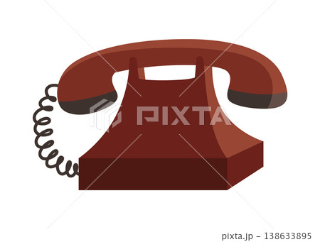Oldfashioned rotary telephone drawing, Classic rotary landline phone with shadow effect, Depiction of antique rotary phone featuring Cshaped cord and shadow on plain backdrop 138633895