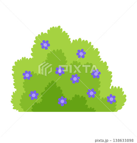 Bush with flowers icon. Cartoon forest and park shrubbery with floral elements. Landscape scene create element. Vector cartoon illustration Bush with flowers icon. Cartoon forest and park shrubbery with floral elements. Landscape scene create element. Vector cartoon illustration 138633898