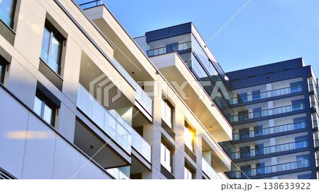 Apartments in residential complex. Housing structure at modern house. Architecture for property investment. and architecture details. Urban abstract - windows of apartment building. Apartments in residential complex. Housing structure at modern house. Architecture for property investment. and architecture details. Urban abstract - windows of apartment building. 138633922