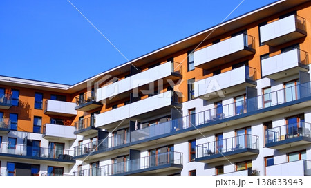 Apartments in residential complex. Housing structure at modern house. Architecture for property investment. and architecture details. Urban abstract - windows of apartment building. Apartments in residential complex. Housing structure at modern house. Architecture for property investment. and architecture details. Urban abstract - windows of apartment building. 138633943