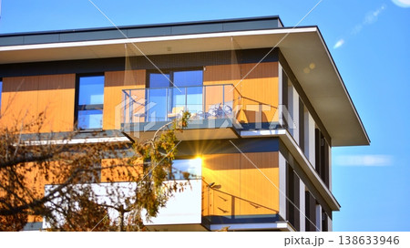Apartments in residential complex. Housing structure at modern house.  Architecture for property investment. and architecture details. Urban abstract - windows of apartment building. 138633946