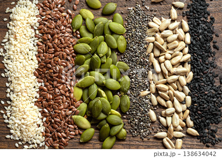 Assortment of seeds, healthy seed mix Assortment of seeds, healthy seed mix 138634042