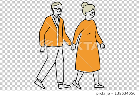 手を繋いで歩く老夫婦 138634050